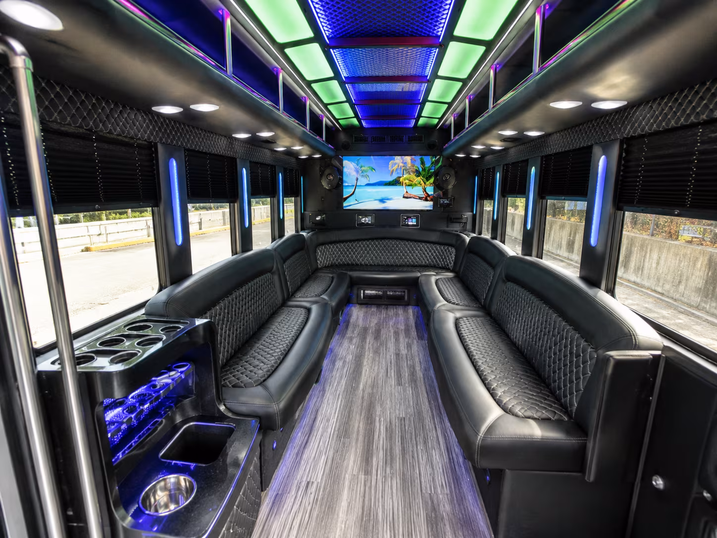 little rock 18 passenger party bus inside
