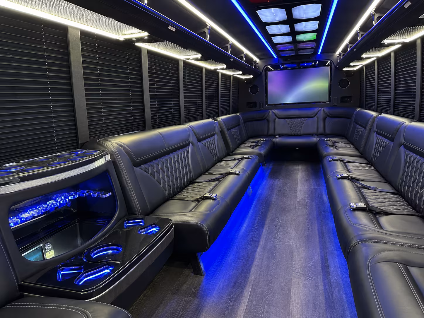 little rock 20 passenger party bus inside